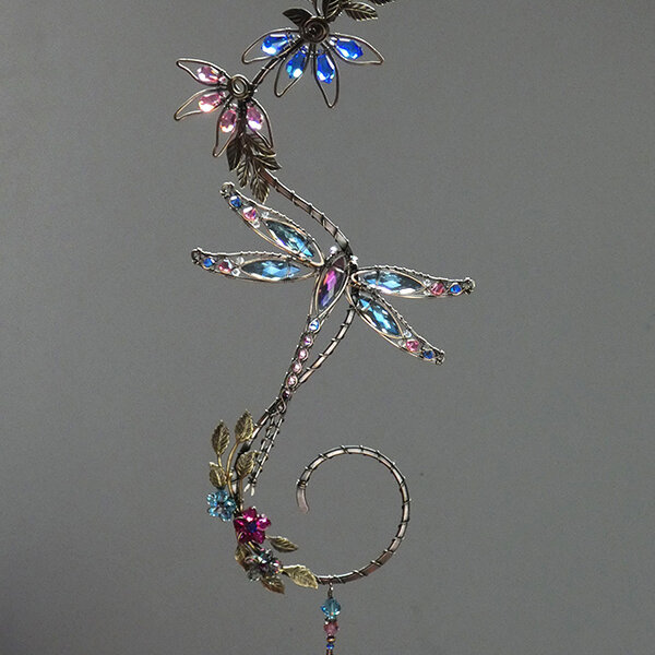 DRAGONFLY SWAROVSKI CRYSTAL WINDOW SUNCATCHER IN BLUES & PINKS WITH MIXED METALS