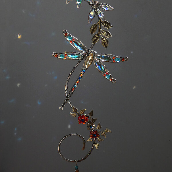 DRAGONFLY SWAROVSKI CRYSTAL WINDOW SUNCATCHER IN BLUES & GOLDS WITH MIXED METALS