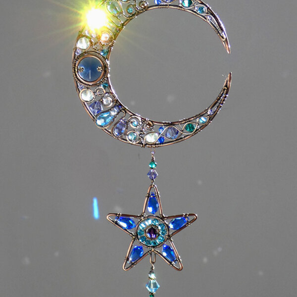 MOON & STAR SWAROVSKI CRYSTAL WIRE WRAPPED WINDOW SUNCATCHER
