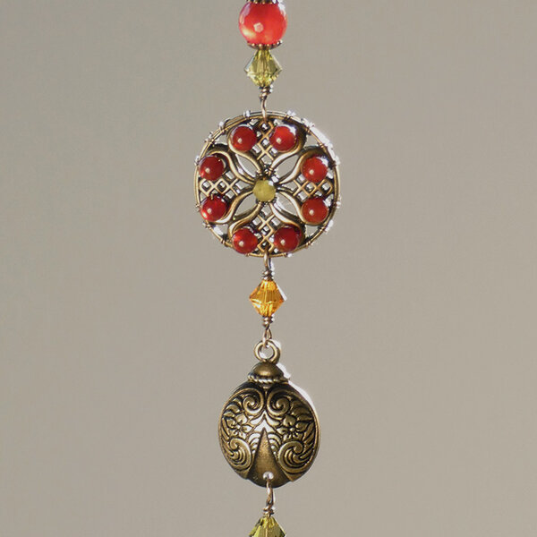 SWAROVSKI CRYSTAL, CARNELIAN AGATE AND JADE WITH LADYBUG CAR REAR VIEW MIRROR DANGLE .... ADJUSTABLE
