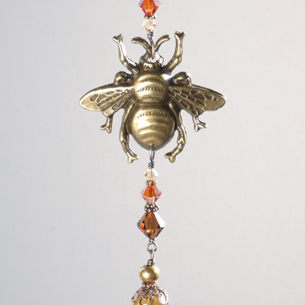 SWAROVSKI CRYSTAL WITH BEE CAR REAR VIEW MIRROR DANGLE .... ADJUSTABLE