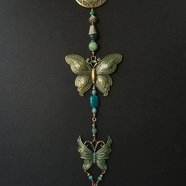 TWO VINTAJ BUTTERFLIES GEMSTONE WALL HANGING WITH MANDALA