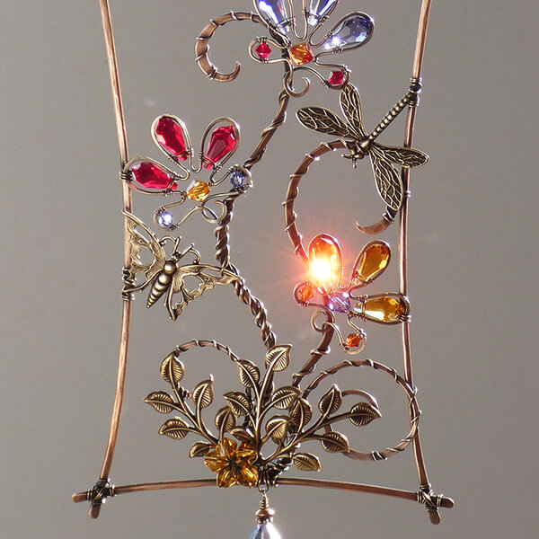 DRAGONFLY & BUTTERFLY SWAROVSKI CRYSTAL WINDOW SUNCATCHER IN MIXED METALS