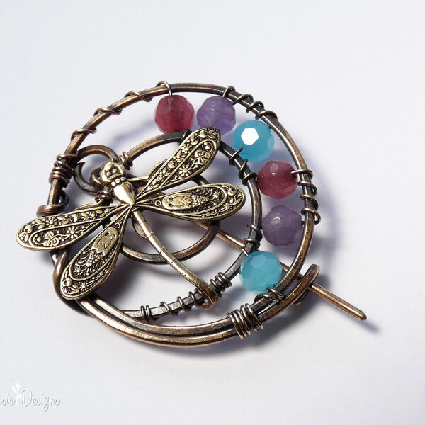 DRAGONFLY SHAWL PIN/ SWEATER PIN WITH MIXED METALS