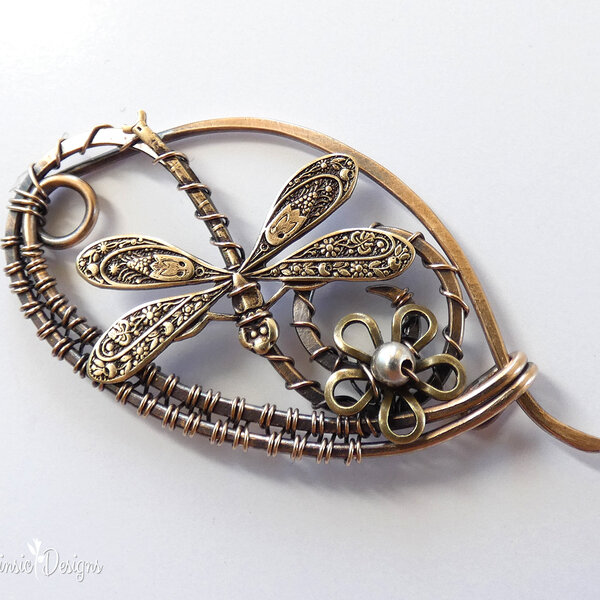DRAGONFLY SHAWL PIN/ SWEATER PIN WITH MIXED METALS