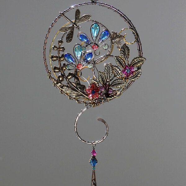DRAGONFLY & BEE SWAROVSKI CRYSTAL WINDOW SUNCATCHER WITH MIXED METALS
