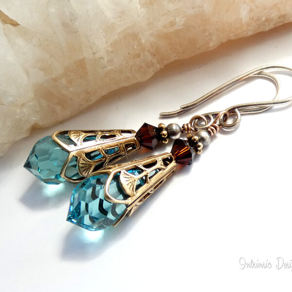 Clone of BLACK SWAROVSKI CRYSTAL FILIGREE EARRINGS IN MIXED METALS WITH STERLING SILVER EAR WIRES