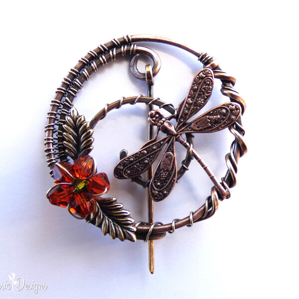 DRAGONFLY SHAWL PIN/ SWEATER PIN WITH SWAROVSKI CRYSTALS AND MIXED METALS