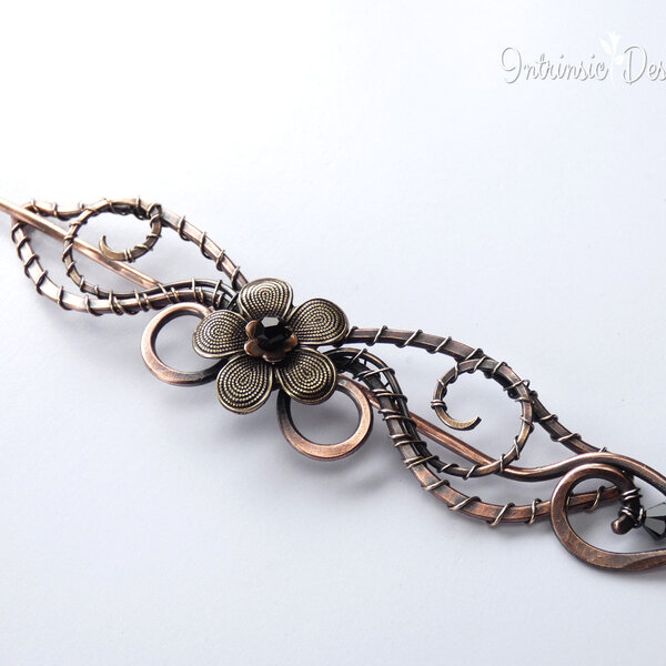 COPPER FLORAL SHAWL PIN / HAIR PIN