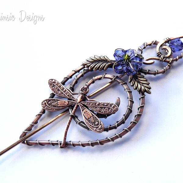 DRAGONFLY SHAWL PIN/ SWEATER PIN WITH SWAROVSKI CRYSTALS AND MIXED METALS