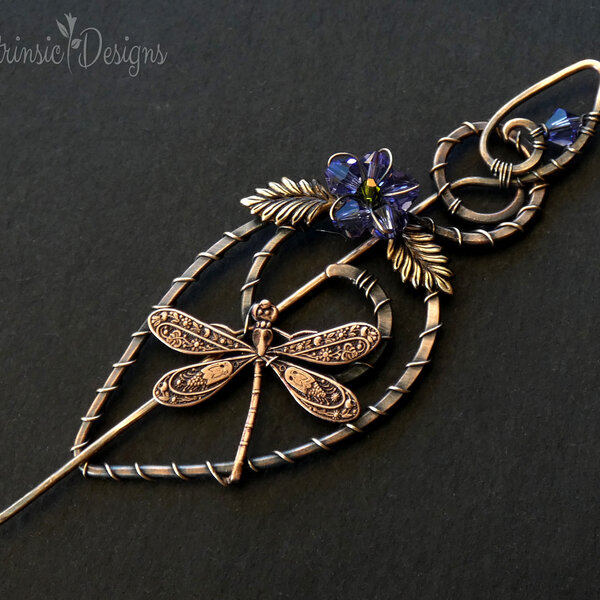 DRAGONFLY SHAWL PIN/ SWEATER PIN WITH SWAROVSKI CRYSTALS AND MIXED METALS