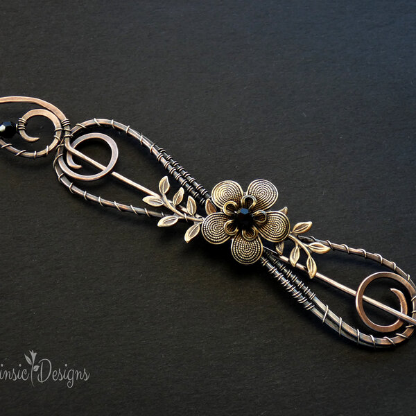 COPPER FLORAL SHAWL PIN / HAIR PIN