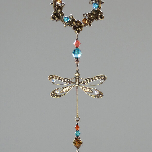 DRAGONFLY SWAROVSKI CRYSTAL WINDOW SUNCATCHER WITH FLORAL FRAME