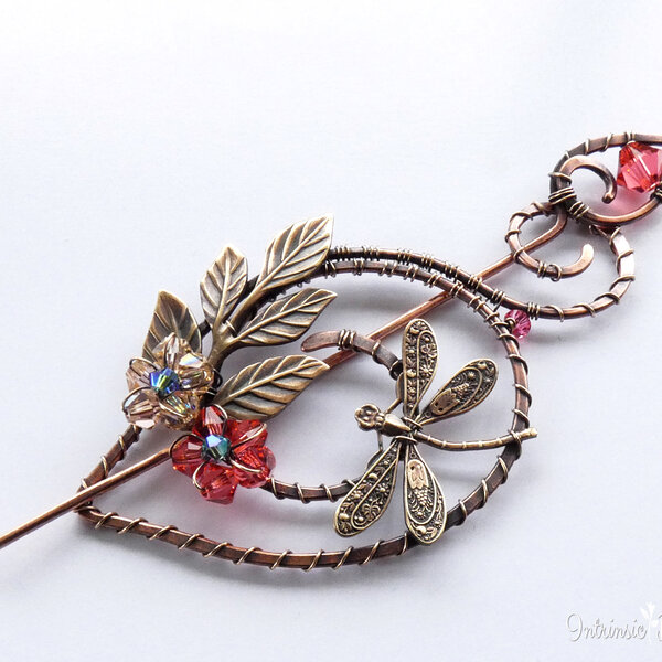 DRAGONFLY SHAWL PIN/ SWEATER PIN WITH SWAROVSKI CRYSTALS AND MIXED METALS