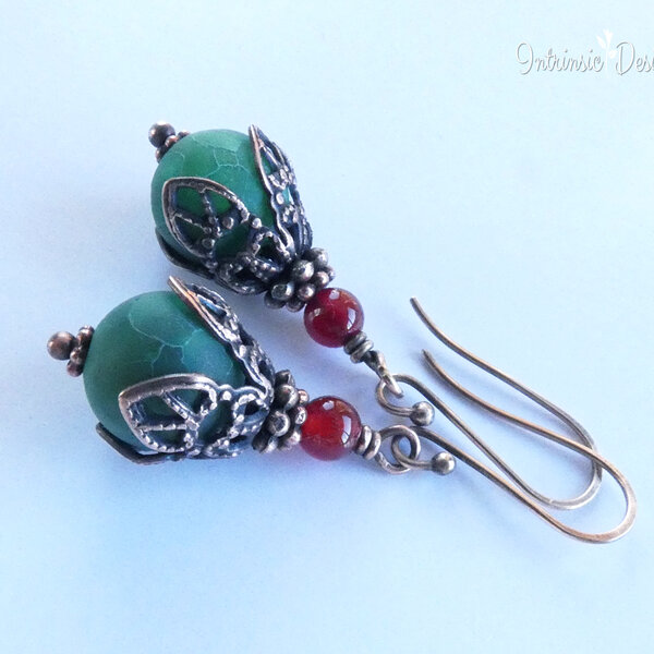 CRACKLE AGATE STONE FILIGREE EARRINGS