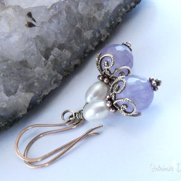 LAVENDER QUARTZ AND FRESHWATER PEARL FILIGREE EARRINGS
