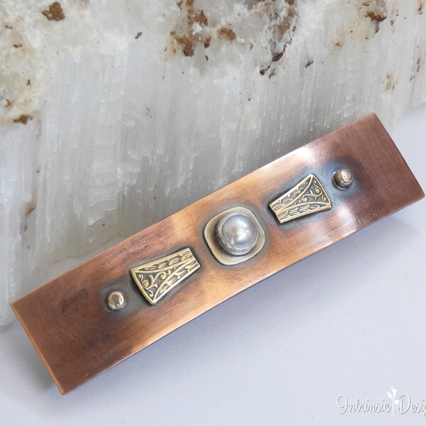 FRESHWATER PEARL COPPER HAIR BARRETTE / HAIR CLIP