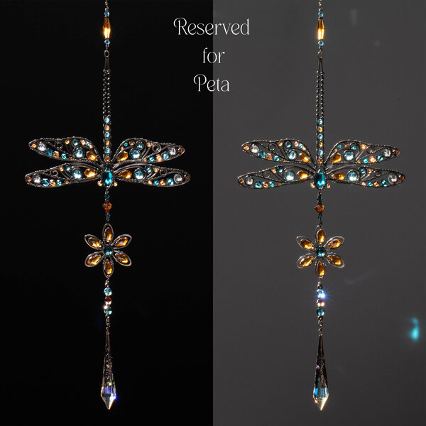 RESERVED FOR PETA... BALANCE ... DRAGONFLY FLORAL SWAROVSKI CRYSTAL WINDOW SUNCATCHER IN MIXED METALS