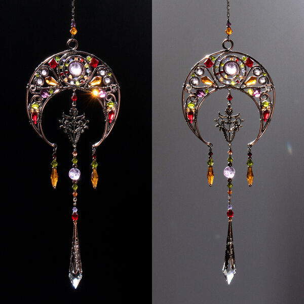 WINTER MOON ... WINDOW SUNCATCHER WITH AMETHYST & SWAROVSKI CRYSTALS