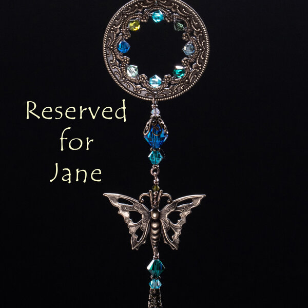 RESERVED FOR JANE ...... SWAROVSKI CRYSTAL BUTTEFLY CAR REAR VIEW MIRROR DANGLE .... ADJUSTABLE