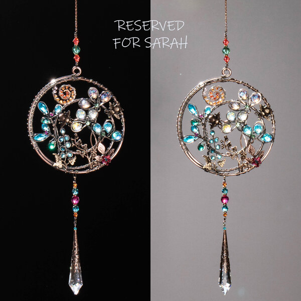 RESERVED FOR SARAH .... BEES IN A GARDEN OF WILDFLOWERS ... MIXED CRYSTAL WINDOW SUNCATCHER