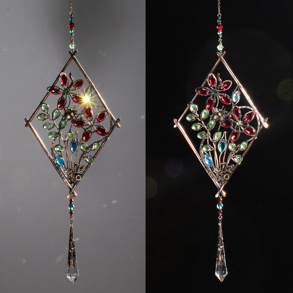 A GARDEN OF FLOWERS AND LEAVES WITH A BEE ...  CRYSTAL WINDOW SUNCATCHER