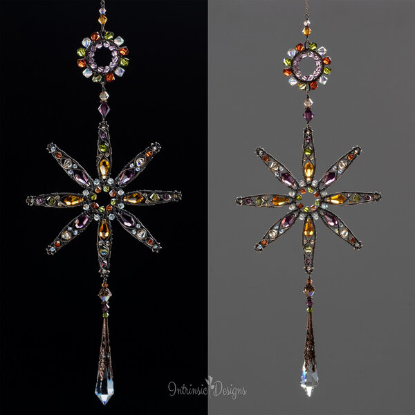 FLOWER MANDALA SWAROVSKI CRYSTAL WINDOW SUNCATCHER IN MIXED METALS