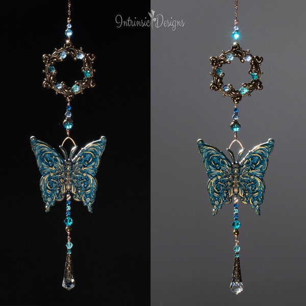 BUTTERFLY SWAROVSKI CRYSTAL WINDOW SUNCATCHER IN BLUES