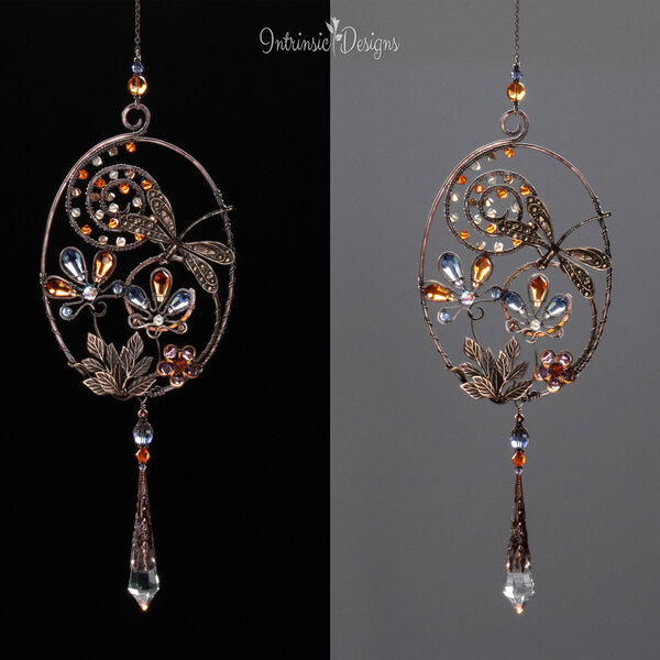 DRAGONFLY  SWAROVSKI CRYSTAL WINDOW SUNCATCHER IN MIXED METALS