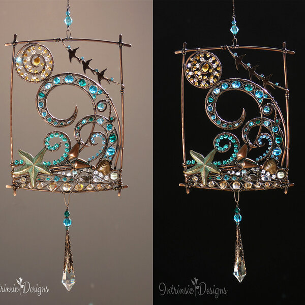 OCEAN WAVES SWAROVSKI CRYSTAL WINDOW SUNCATCHER IN MIXED METALS