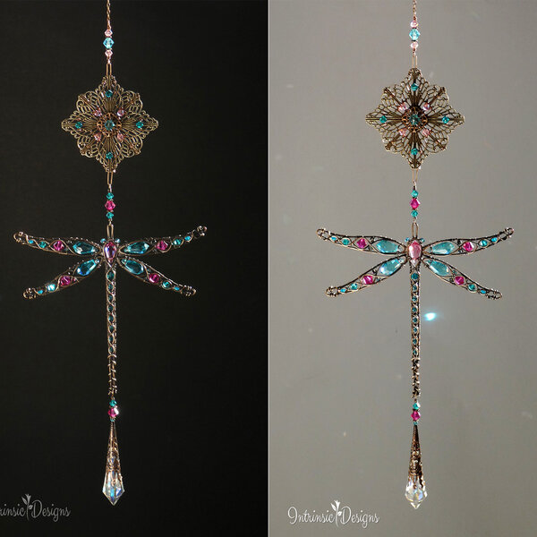 DRAGONFLY SWAROVSKI CRYSTAL WINDOW SUNCATCHER WITH FILIGREE