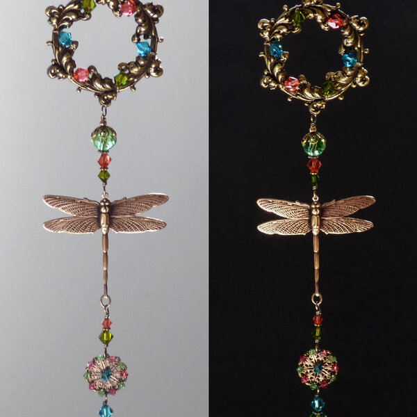 DRAGONFLY SWAROVSKI CRYSTAL WINDOW SUNCATCHER WITH FLORAL FRAME