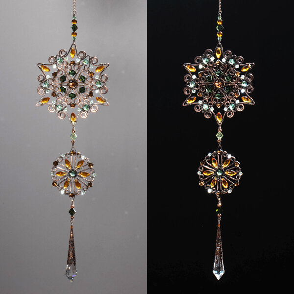 MANDALA CRYSTAL WINDOW SUNCATCHER IN COPPER AND BRONZE