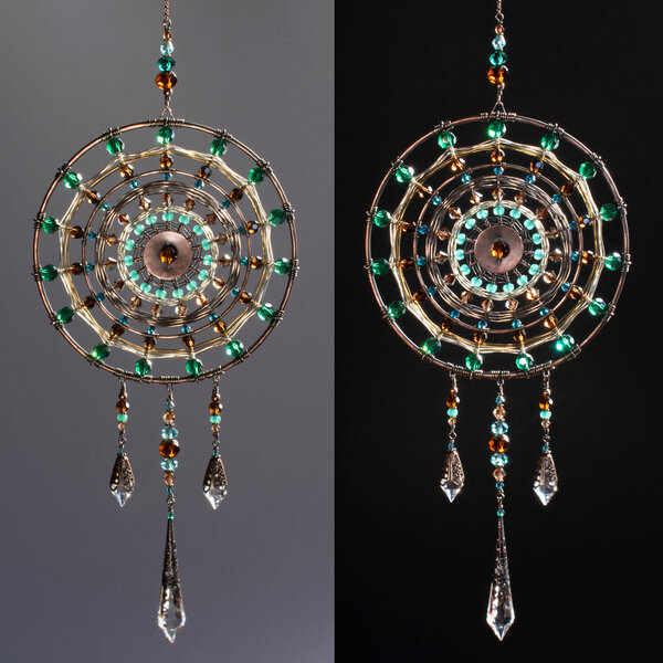 WOVEN MANDALA CRYSTAL WINDOW SUNCATCHER IN MIXED METALS
