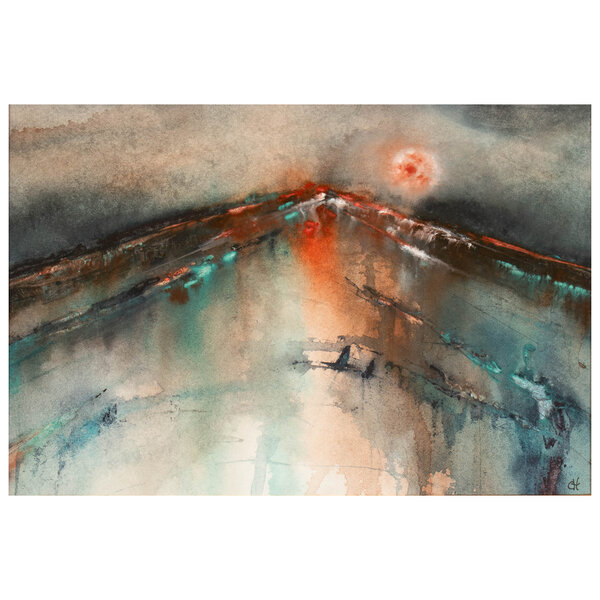 "SUNSET HILL" ORIGINAL ABSTRACT LANDSCAPE PAINTING IN WATERCOLOUR